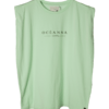 Camiseta sin mangas de corte clásico en color verde menta con un gráfico de palmera en el pecho. Perfecta para un look fresco y casual para cualquier ocasión.