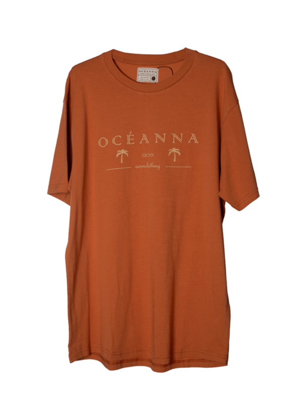 Camiseta unisex, algodón orgánico, logo Oceanna, palmeras, RUST, ropa sostenible