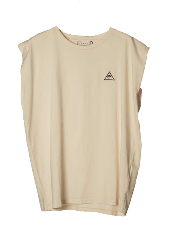 Camiseta eco chica, línea vertical cream, algodón orgánico, sostenible