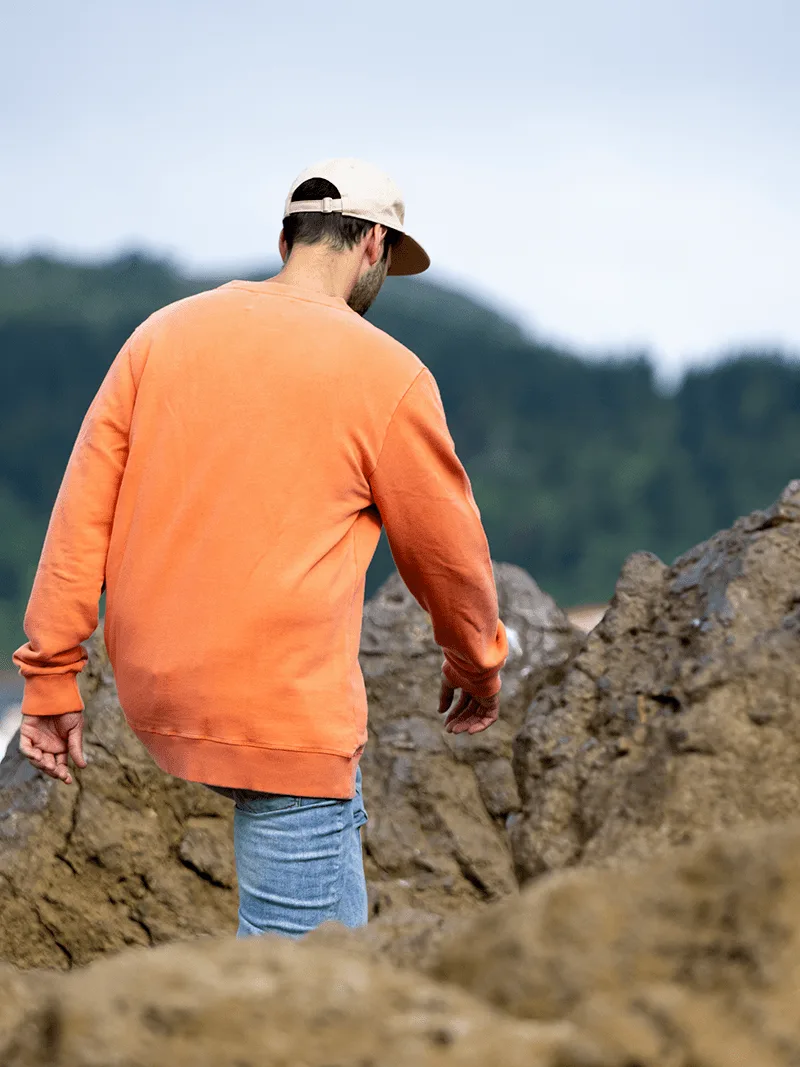 Sudadera unisex versátil, algodón orgánico, logo Oceanna, palmeras orange, atemporal